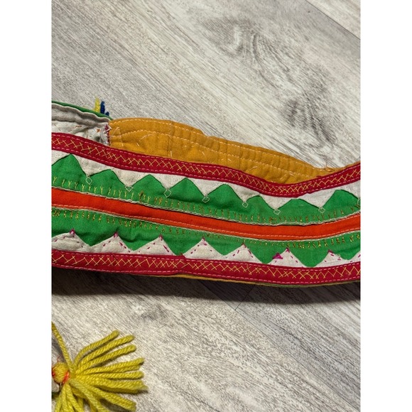 Boho Mirror Embellished Shoulder Bag Green‎ Tassels Handcrafted Bohemian - Picture 5 of 7